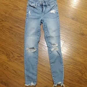 American Eagle Outfitters Light Blue Distressed Skinny High-Rise Jeggings